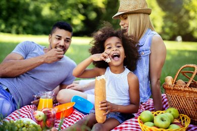 family enjoying an outdoor picnic